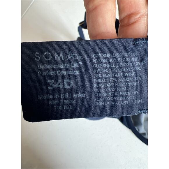 Soma Bra Womens 34D Unbelievable Lift Unlined Perfect Coverage Underwire navy - Picture 10 of 11